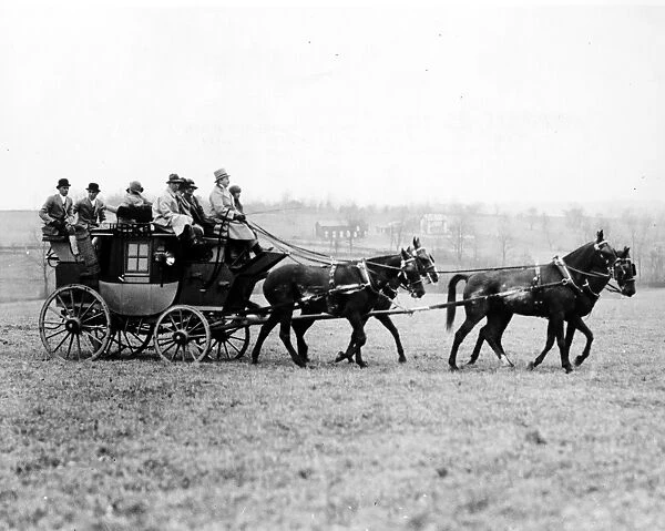 STAGECOACH, 1926. W. P. Hulbert arriving with his guests for the annual cross country