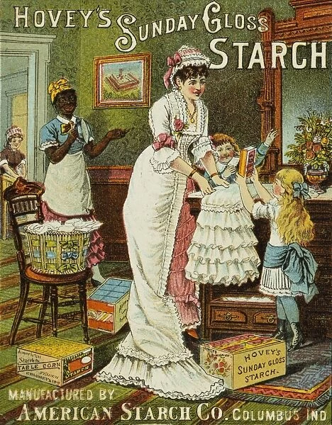 STARCH TRADE CARD, c1880. American merchants trade card, c1880, for Hoveys Sunday Gloss Starch