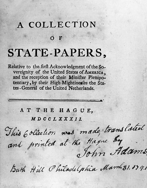 STATE PAPERS, 1782. Document ratifiying Dutch recognition of the United States