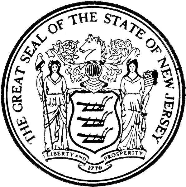 STATE SEAL: NEW JERSEY. Wood engraving, early 20th century