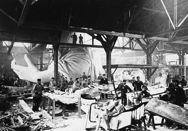 STATUE OF LIBERTY, c1883. The Statue of Liberty under construction in the Monduit and Bechet workshop, Paris, France, c1883
