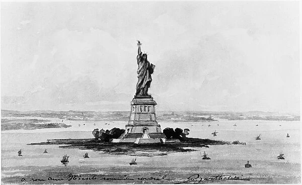STATUE OF LIBERTY, c1886. Sketch of the Statue of Liberty in New York Harbor by Frederic-Auguste Bartholdi, c1886