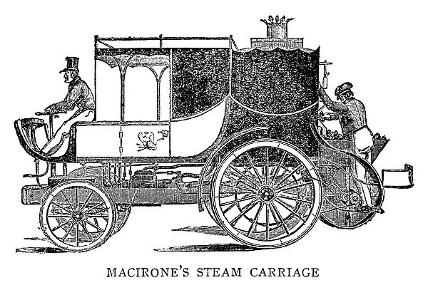 STEAM CARRIAGE. Steam carriage invented by Francis Maceroni, c1836. Engraving, English