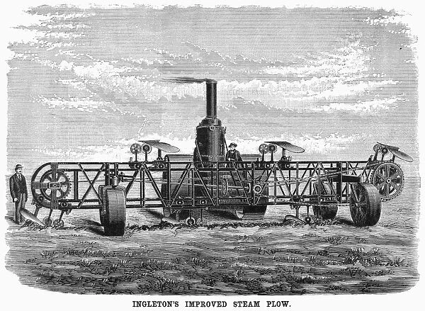 STEAM PLOUGH, 1892. Ingletons Improved Steam Plow. Wood engraving, American, 1892