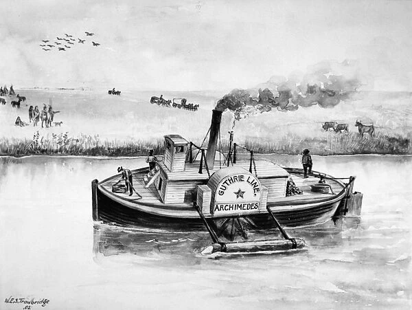 STEAM TUG BOAT, 1840s. The paddle wheel steam tugboat Archimedes used in the