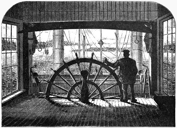 STEAMBOAT: GREAT REPUBLIC. Pilot room of the Great Republic steamboat built in 1867. Wood engraving by J. Wells Champney, c1875