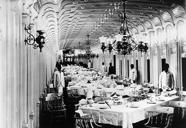 STEAMBOAT: INTERIOR, c1890. Dining room of the steamboat City of Monroe. Photograph