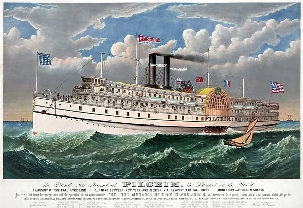 STEAMBOAT: PILGRIM, c1883. The grand steamboat Pilgrim, the largest in the world at the time of completion. The flagship of the Fall River line, running from New York and Boston via Newport and Fall River. Lithograph, c1883 by Currier & Ives