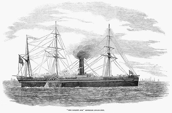 STEAMSHIP, 1853. The American steam-ship The Golden Age. Engraving, 1853
