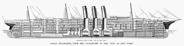 STEAMSHIP: CITY OF NEW YORK. Cross-section view of Inman Lines City of New York steamship