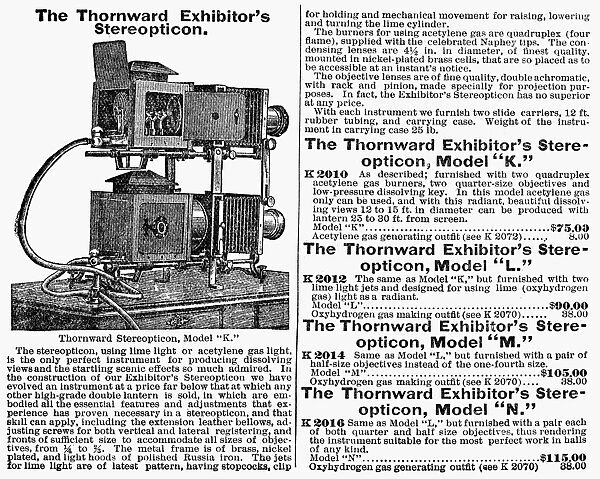 STEREOPTICON, 1900. As advertised in the 1900 Montgomery Ward mail-order catalogue