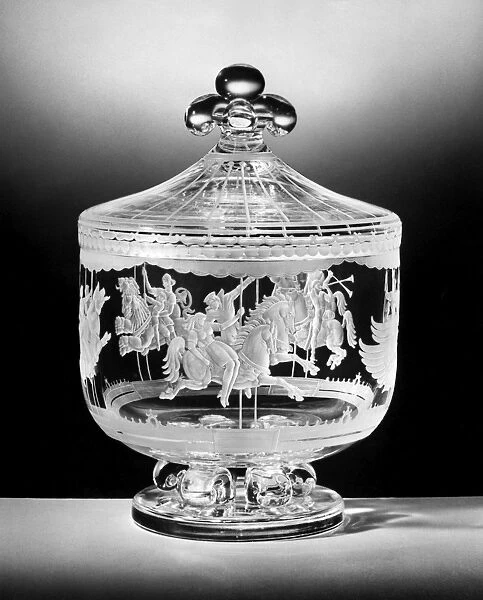 Steuben Glass bowl engraved with a design by Sidney Waugh, presented as a wedding gift to Elizabeth II by President Harry Truman and his wife, Bess, 1947