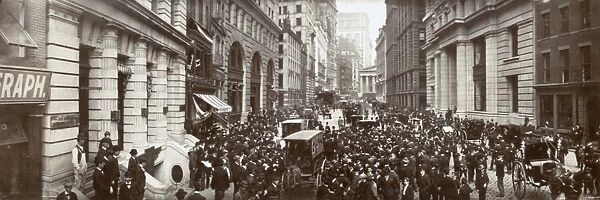 STOCK BROKERS, c1902. Crowd of men involved in curb exchange trading on Broad Street