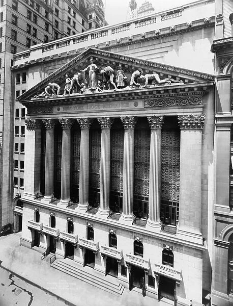 STOCK EXCHANGE, c1908. Exterior of the New York Stock Exchange. Photograph by Irving Underhill