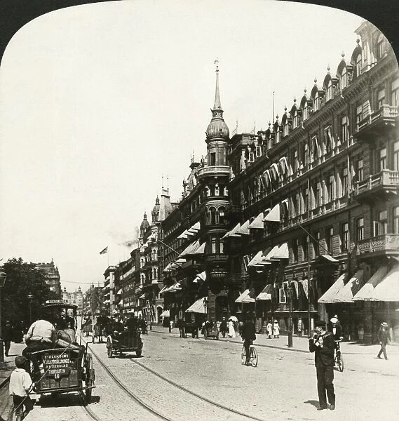 STOCKHOLM: VASAGATAN, 1902. The Vasagatan street in Stockholm, Sweden. Stereograph