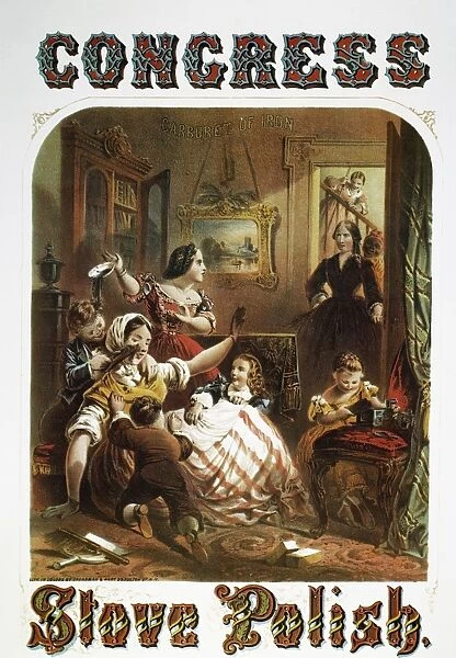 STOVE POLISH AD, c1861. American advertising poster, c1861, for Congress Stove Polish