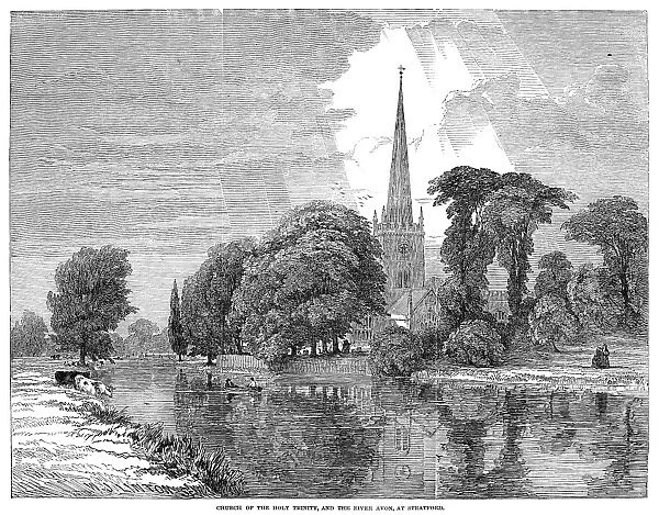 STRATFORD-ON-AVON, 1847. View of the Church of the Holy Trinity at the river at Stratford-on-Avon