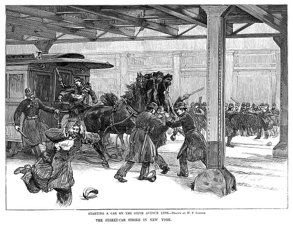 STREETCAR STRIKE, 1889. Police beating protesters on Sixth Avenue, during a streetcar
