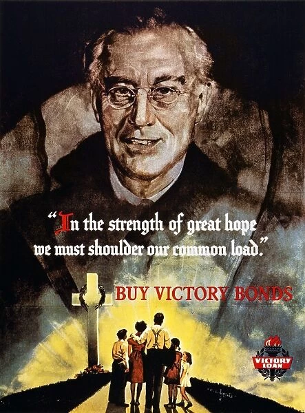 In the strength of great hope, we must shoulder our common load. American World War II Victory bond poster, 1945, by Cecil Calvert Beall, featuring the recently deceased President Franklin D. Roosevelt