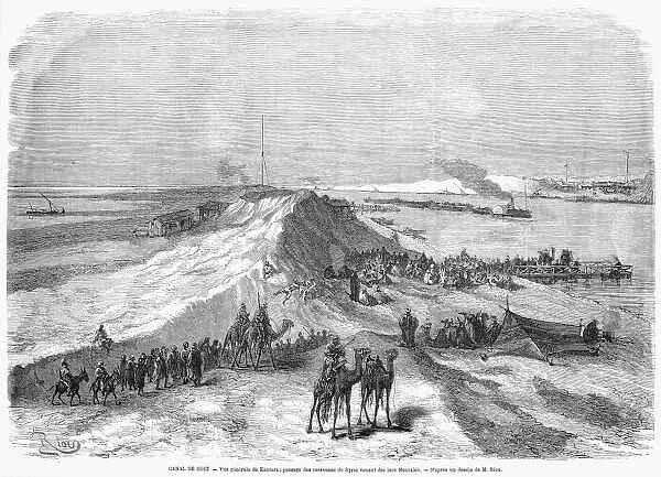 SUEZ CANAL: CARAVAN, 1869. A caravan from Syria waits to cross the Suez Canal at Kantara