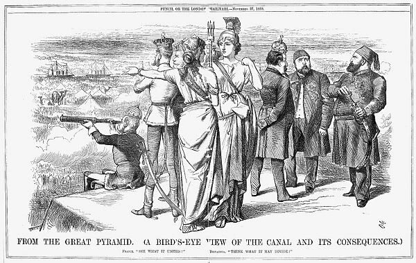 SUEZ CANAL: CARTOON, 1869. From the Great Pyramid. (A Bird s-Eye View of the Canal