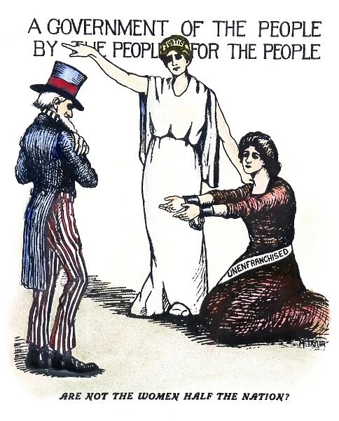 SUFFRAGE CARTOON, c1919. Are Not Women Half the Nation? : American pro-suffrage cartoon