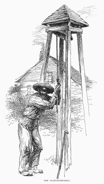 SUGAR PLANTATION, c1887. Worker ringing the plantation bell on a sugar plantation in Louisiana. Line engraving after Edward Windsor Kemble, c1887