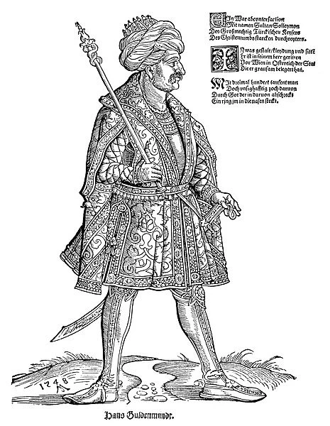 SULEIMAN I (c1494-1566). Sultan of the Ottoman Empire, 1520-1566. German woodcut