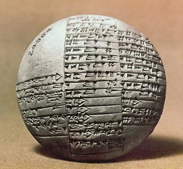 SUMERIAN CUNEIFORM. List of five fields on a Sumerian circular plano-convex clay tablet form Lagash, c. 1980 B. C