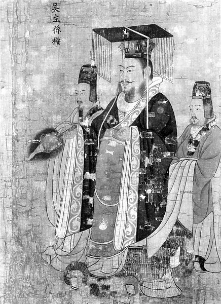 SUN CH UAN (182-252). Wu emperor of China, 222-252. Detail of a painted silk scroll