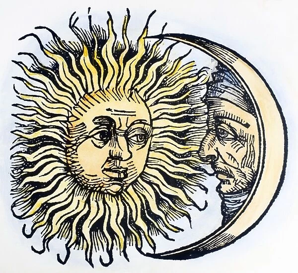SUN AND MOON, 1493. Woodcut, German, 1493