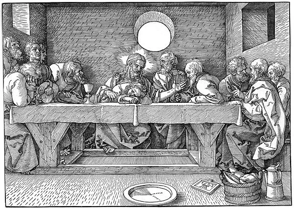 THE LAST SUPPER. Jesus and his disciples at the Last Supper. German woodcut, 1523
