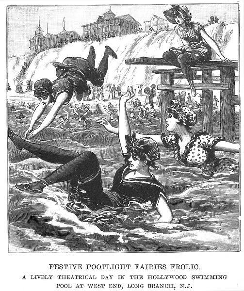 SWIMSUITS, 1892. Wood engraving from the Police Gazette, 1892
