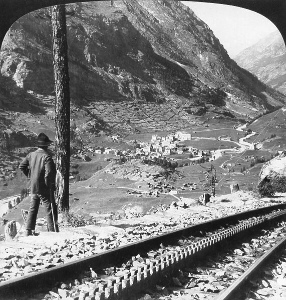 SWISS ALPS, c1908. View of the town of Zermatt in the Visp district of Switzerland in the Alps