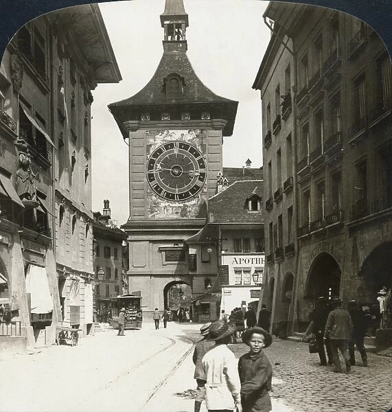 SWITZERLAND: BERNE, c1908. The famous clock tower, Berne, Switzerland. Stereograph
