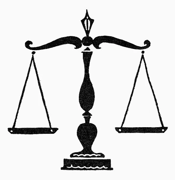 SYMBOL: BALANCE. A scale, a symbol for balance or justice. Woodcut