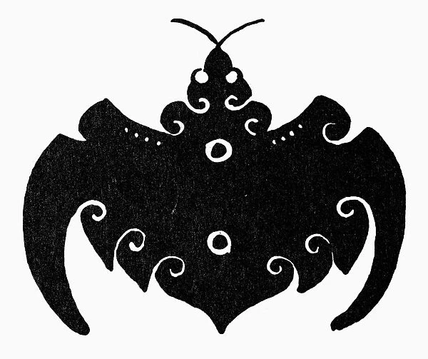 SYMBOL: BAT. Asian symbol of longevity and happiness. Woodcut