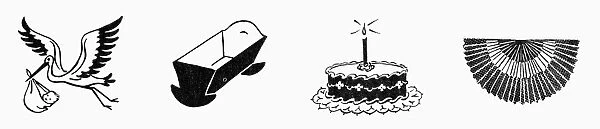 SYMBOLS: BIRTHDAY. Various symbols for birthday celebrations. Line engravings