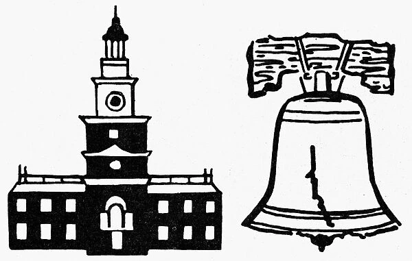 SYMBOLS: INDEPENDENCE DAY. Independence Hall and the Liberty Bell, American symbols of Independence Day