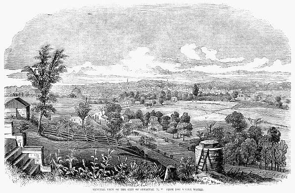 SYRACUSE, NEW YORK, 1853. A view of the city of Syracuse, New York, from the Water Works. Wood engraving, 1853