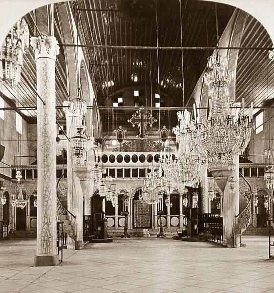 SYRIA: CHURCH, c1903. Interior of the Greek church of Damascus, Syria. Stereograph