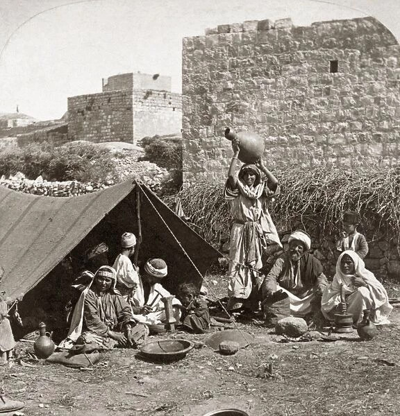 SYRIA: ROMANI, c1900. The tent and shop of a Romani blacksmith in Syria. Stereograph