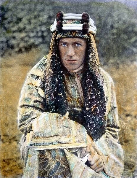T. E. LAWRENCE (1888-1935). British archaeologist, soldier, and writer. Oil over a photograph, n. d