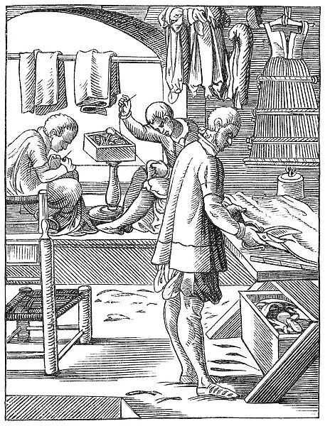TAILORS, 16th CENTURY. Line engraving after a 16th century woodcut by Jost Amman