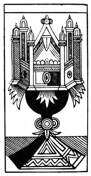 TAROT CARD: THE ACE OF CUPS. The Ace of Cups (Family). Woodcut, French, 16th century