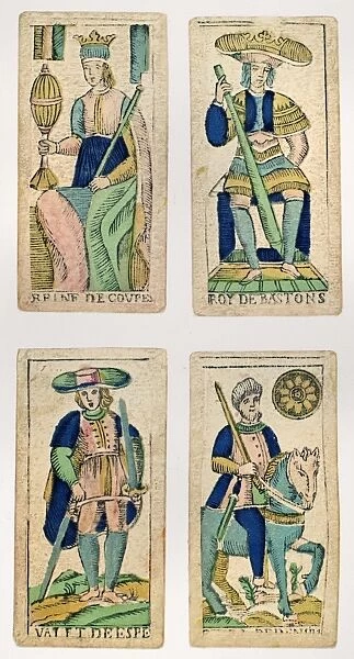 TAROT CARD, c1720. Italian tarot cards of the early 18th century featuring (clockwise