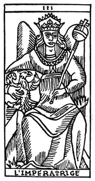 TAROT CARD: THE EMPRESS. The Empress (Initiative). Woodcut, French, 16th century