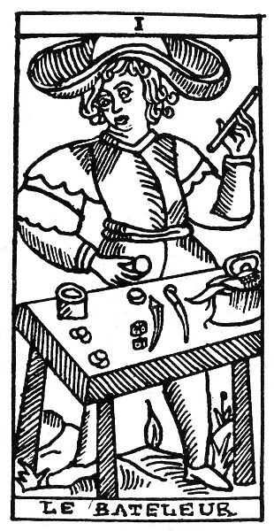 TAROT CARD: THE JUGGLER. The Juggler (The Male Inquirer). Woodcut, French, Marseille