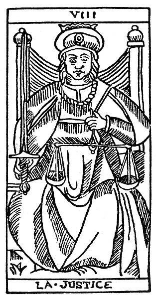 TAROT CARD: JUSTICE. Justice. Woodcut, French, 16th century