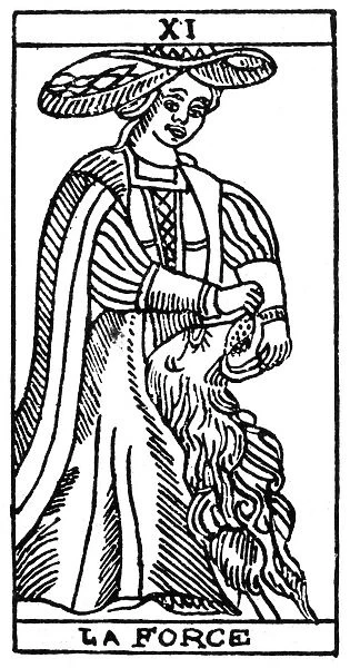 TAROT CARD: STRENGTH. Strength (Force). Woodcut, French, 16th century